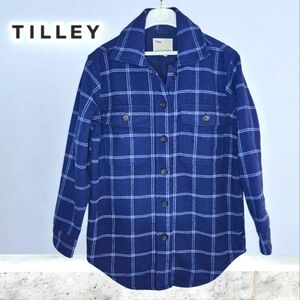 Warm Wool Blend Tilley Navy Blue Windowpane Shirt Jacket size XS